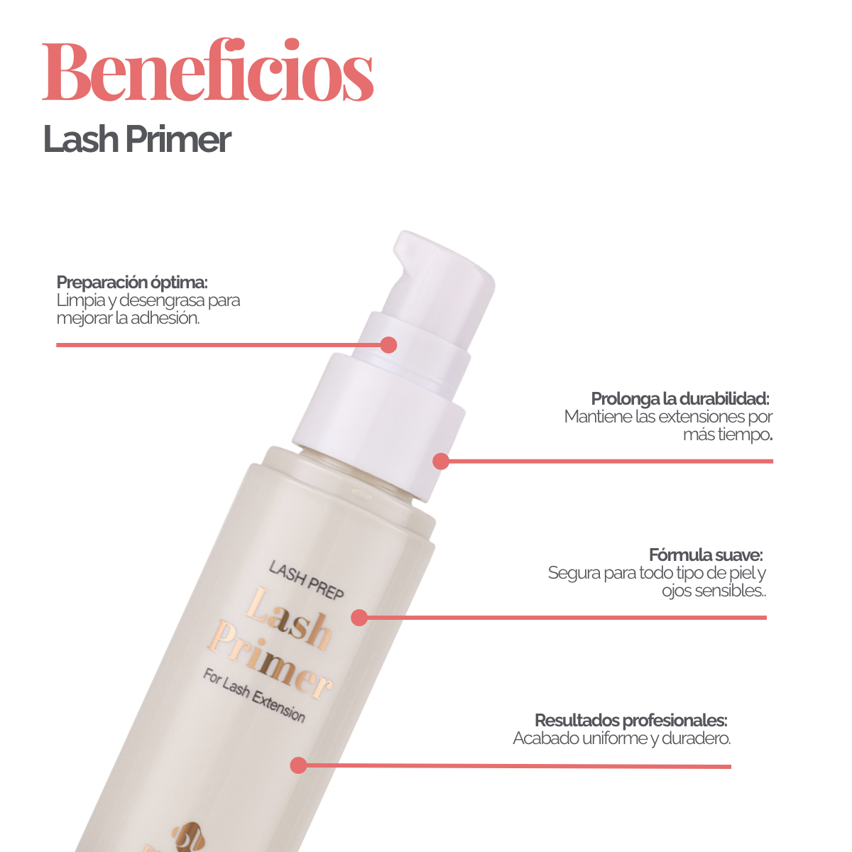 Lash Primer profesional BL Lashes 50 ml para extensiones – limpiador pretratamiento para mejorar adhesión y durabilidad en servicios de pestañas