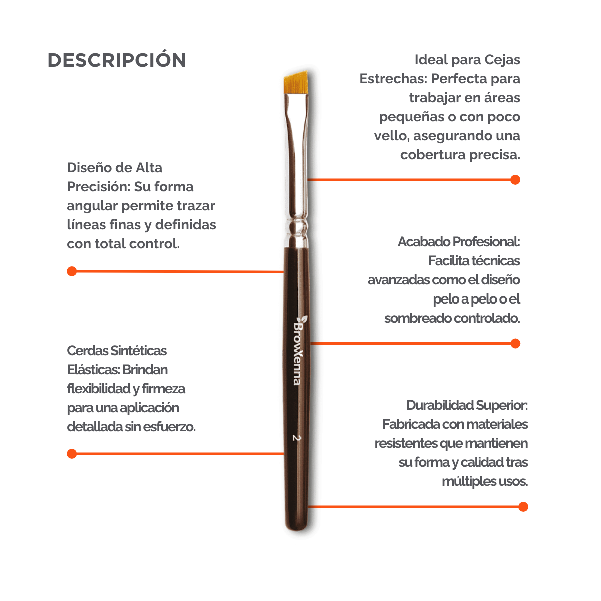 Brush superfine #2, BrowXenna® cerdas ultra finas y mango ergonómico diseñados para aplicación precisa de henna y maquillaje en cejas para técnicos de belleza exigentes.