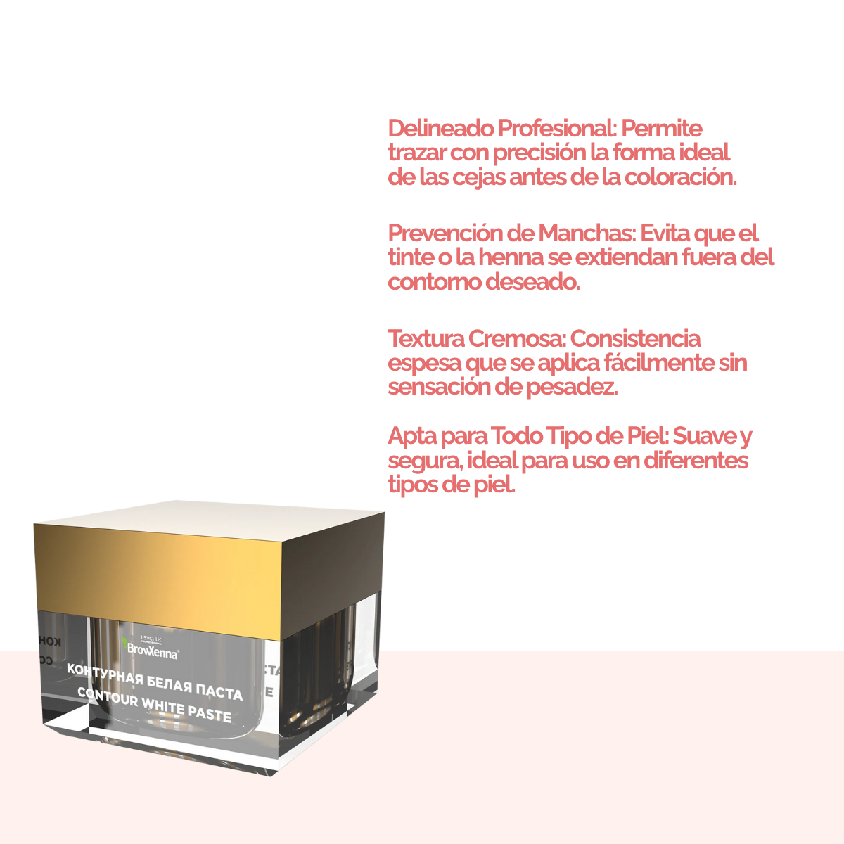 Envase de pasta blanca BrowXenna Contour White Paste 10 g, pasta cremosa para definir contornos de cejas y lograr simetría y precisión en tratamientos profesionales de coloración y laminación