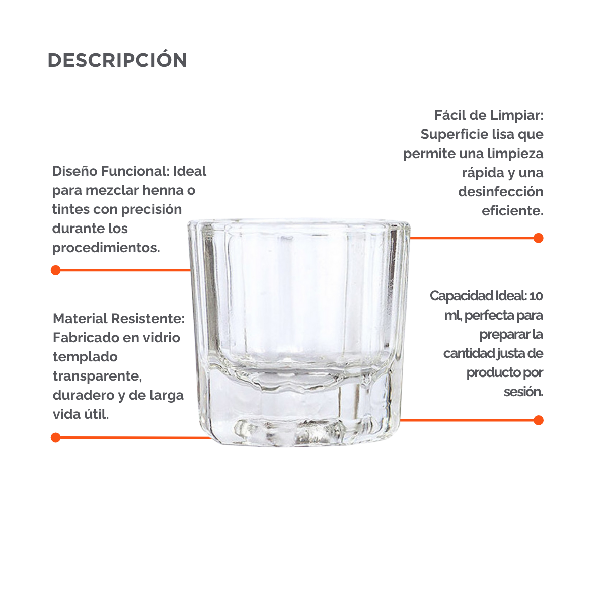 Vaso de vidrio templado para mezclar henna o tinte con base hendidura adicional, herramienta profesional para técnicos de belleza.
