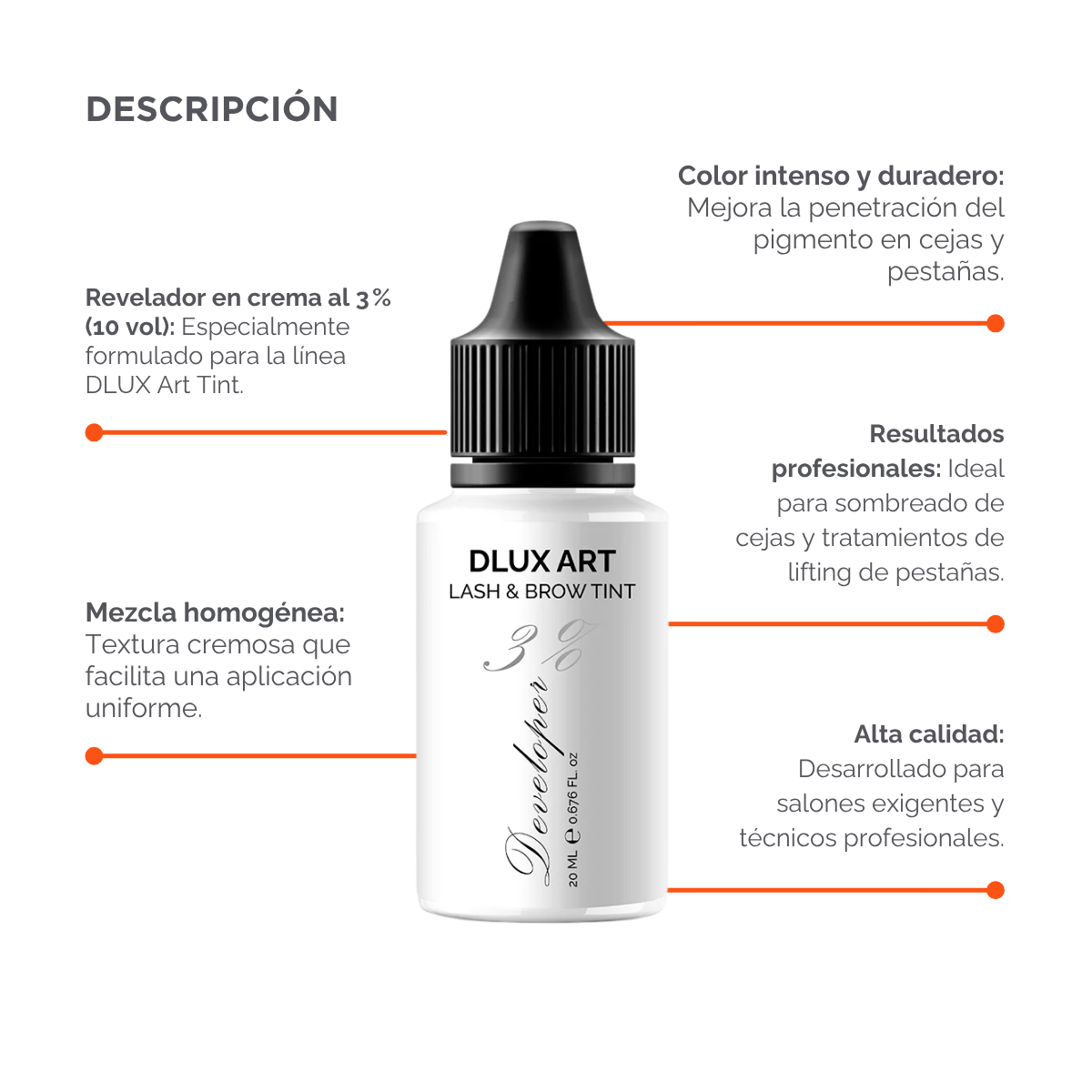 DLUX Tinte Developer 3%, Activador de tinte para cejas y pestañas