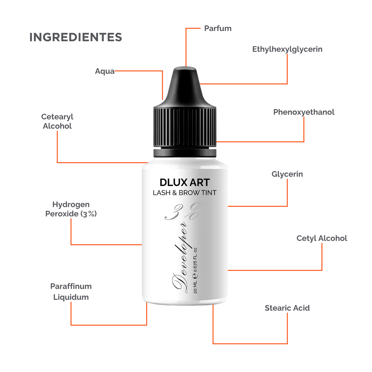 DLUX Tinte Developer 3%, Activador de tinte para cejas y pestañas