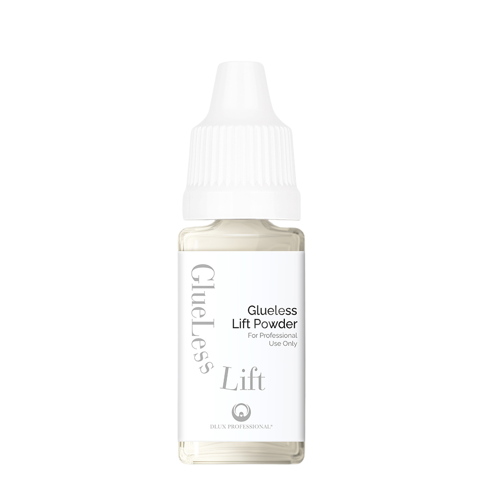 Glueless Lift Powder de Dlux Pro: polvo innovador para lifting de pestañas sin adhesivo. Mejora la aplicación con una fórmula única que facilita la separación y fijación de las pestañas, reduciendo el tiempo de proceso y brindando resultados uniformes y seguros