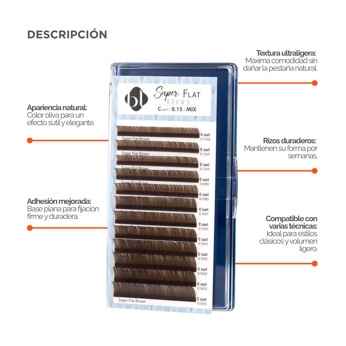Extensiones Super Flat Lash 0.15 (Marron Obscuro) MIX - BL Lashes