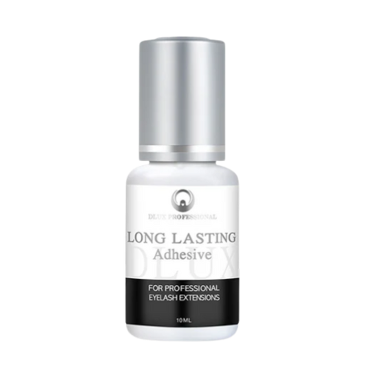 Adhesivo Long Lasting Dlux Pro 5 ml – pegamento profesional para extensiones de pestañas, secado rápido y retención prolongada sin irritación.