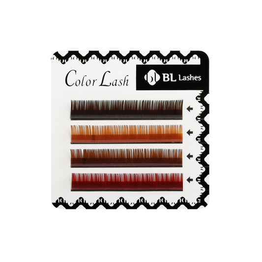 Extensiones de pestañas Color Mink Brown Mix, volumen ligero y tonos marrones naturales.