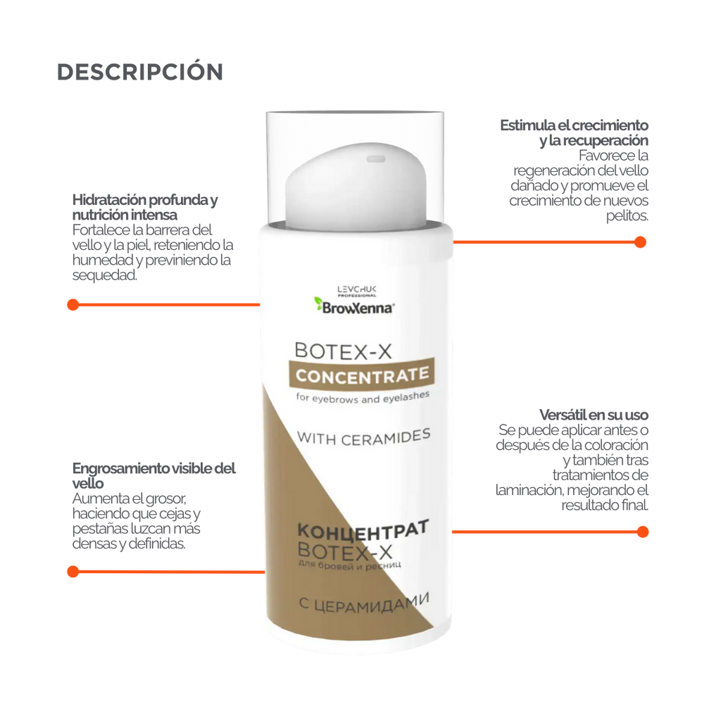BOTEX‑X BrowXenna® 10 ml, concentrado reparador profesional para cejas y pestañas con ceramidas, ácido hialurónico y aloe vera, fortalecimiento y restauración capilar de alta gama.