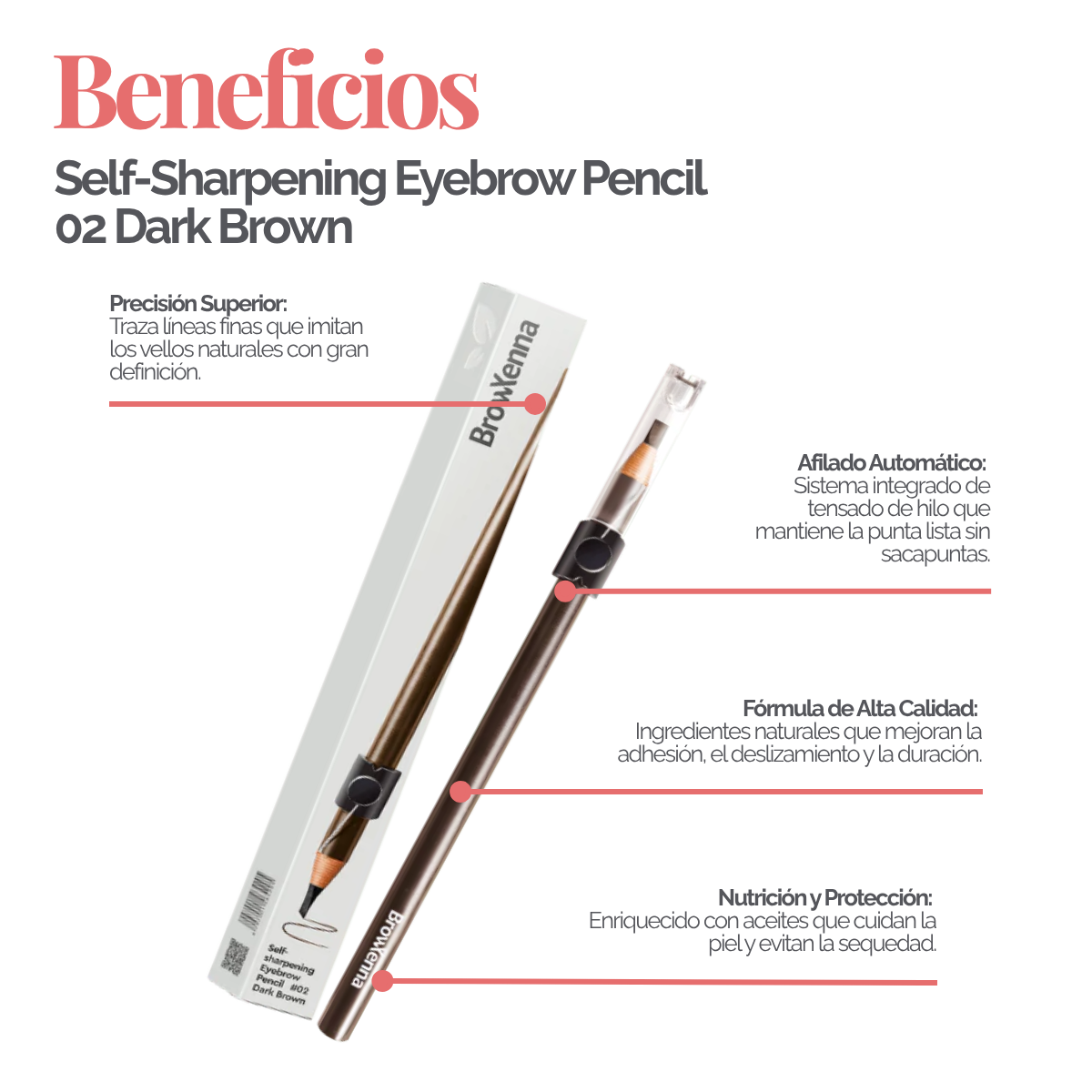 Lápiz de Cejas Auto‑afilable BrowXenna® en mano profesional, mostrando sistema de afilado automático y precisión en delineado.