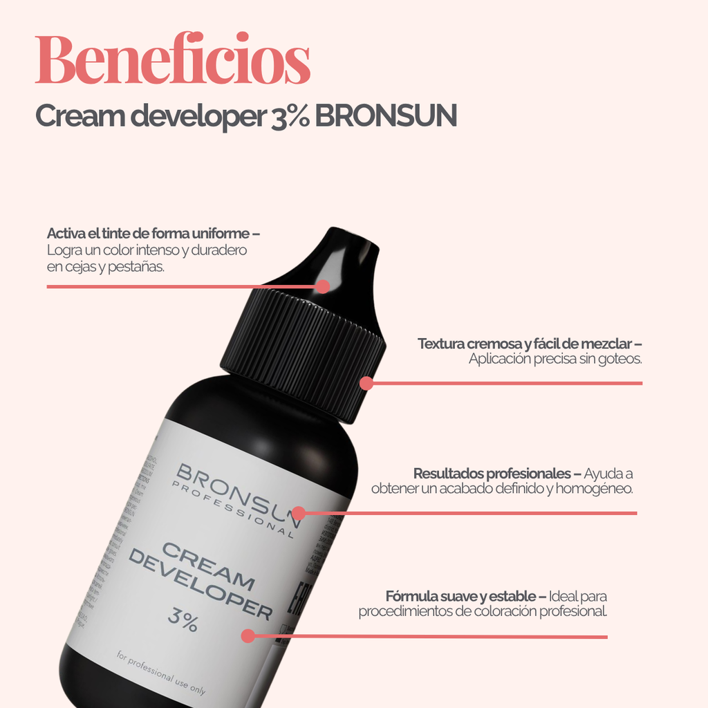 Cream Developer  profesional para tinte de cejas y pestañas, oxidante cremoso premium diseñado para brow artists y lash technicians. Fórmula de textura uniforme ideal para mezclar con tintes profesionales y lograr aplicaciones precisas, resultados homogéneos y servicios de belleza de alta gama.