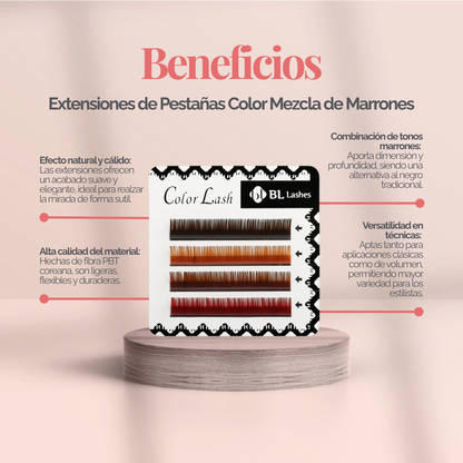 Extensiones de Pestañas Color Mezcla de Marrones (4 Líneas)