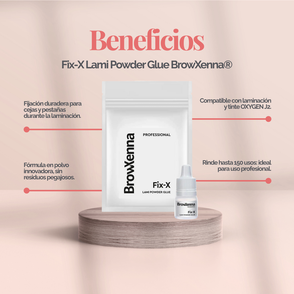 Fix‑X Lami Powder Glue BrowXenna® 3 ml, adhesivo en polvo profesional para laminación de cejas y pestañas, fijación uniforme sin pegamento, hasta 150 usos, ideal para técnicos de belleza.