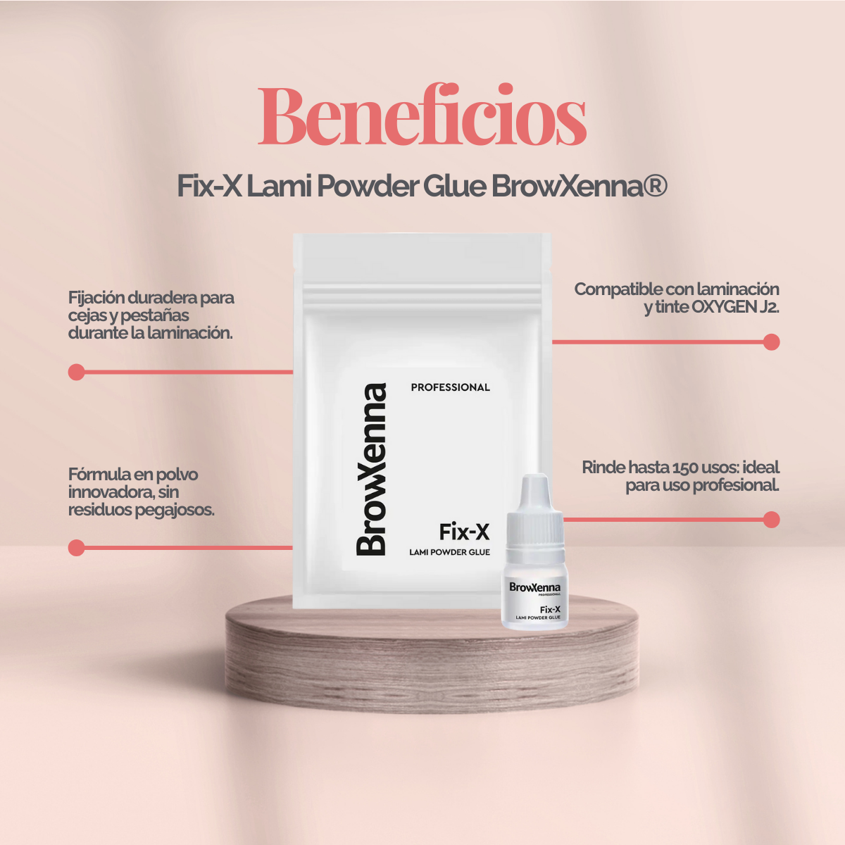 Fix‑X Lami Powder Glue BrowXenna® 3 ml, adhesivo en polvo profesional para laminación de cejas y pestañas, fijación uniforme sin pegamento, hasta 150 usos, ideal para técnicos de belleza.