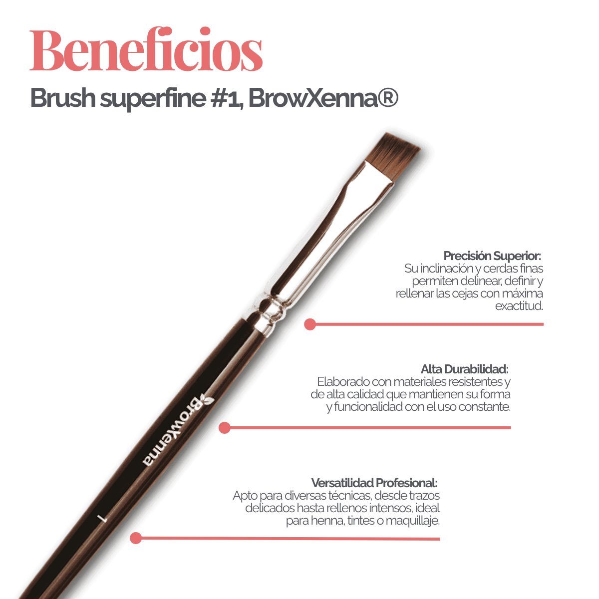 Brush superfine #1, BrowXenna® cerdas ultra finas y mango ergonómico diseñados para aplicación precisa de henna y maquillaje en cejas para técnicos de belleza exigentes.