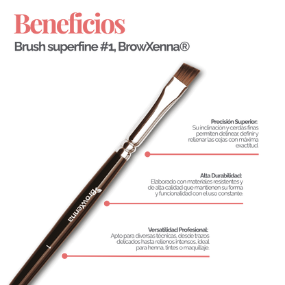 Brush superfine #1, BrowXenna® cerdas ultra finas y mango ergonómico diseñados para aplicación precisa de henna y maquillaje en cejas para técnicos de belleza exigentes.