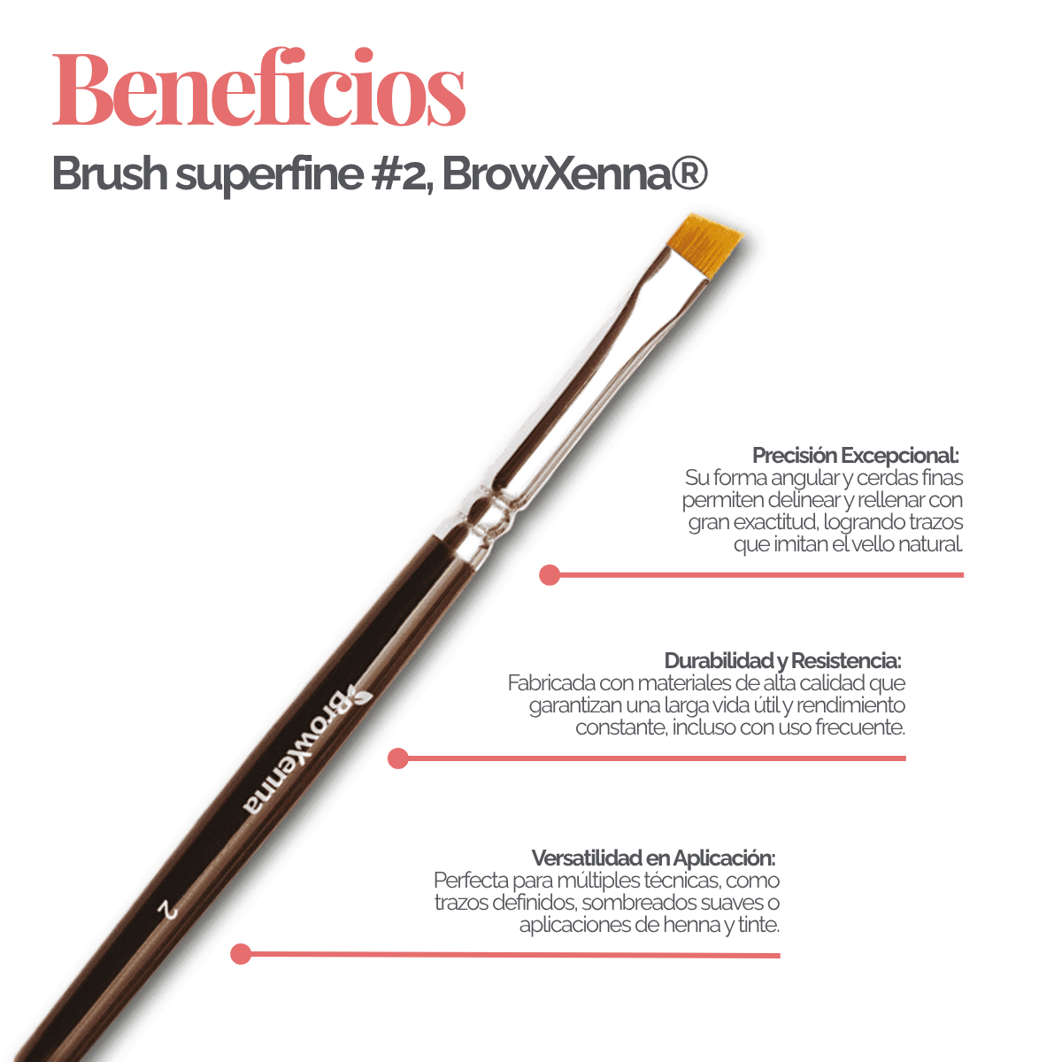 Brush superfine #2, BrowXenna® cerdas ultra finas y mango ergonómico diseñados para aplicación precisa de henna y maquillaje en cejas para técnicos de belleza exigentes.
