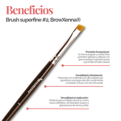 Brush superfine #2, BrowXenna® cerdas ultra finas y mango ergonómico diseñados para aplicación precisa de henna y maquillaje en cejas para técnicos de belleza exigentes.