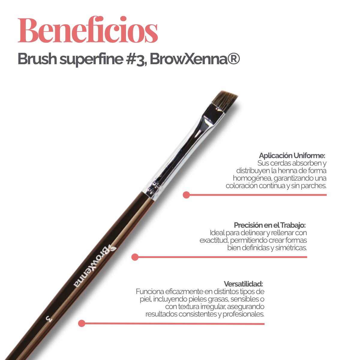 Brush superfine #3, BrowXenna® cerdas ultra finas y mango ergonómico diseñados para aplicación precisa de henna y maquillaje en cejas para técnicos de belleza exigentes.