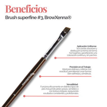 Brush superfine #3, BrowXenna® cerdas ultra finas y mango ergonómico diseñados para aplicación precisa de henna y maquillaje en cejas para técnicos de belleza exigentes.