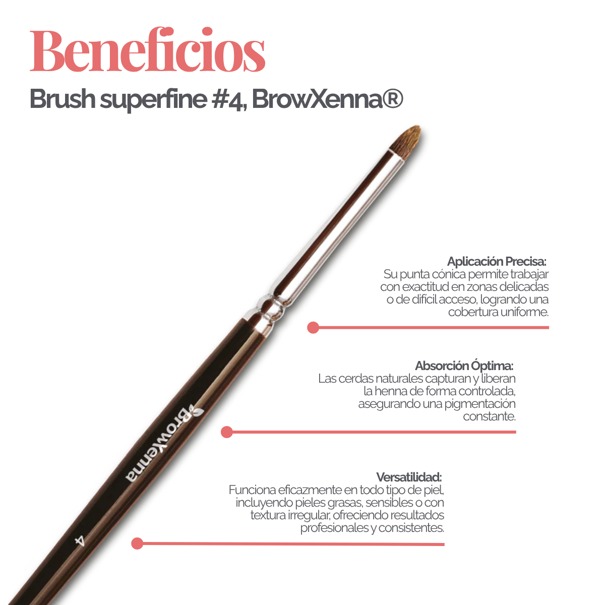 Brush superfine #4, BrowXenna® cerdas ultra finas y mango ergonómico diseñados para aplicación precisa de henna y maquillaje en cejas para técnicos de belleza exigentes.