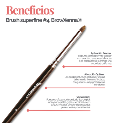Brush superfine #4, BrowXenna® cerdas ultra finas y mango ergonómico diseñados para aplicación precisa de henna y maquillaje en cejas para técnicos de belleza exigentes.