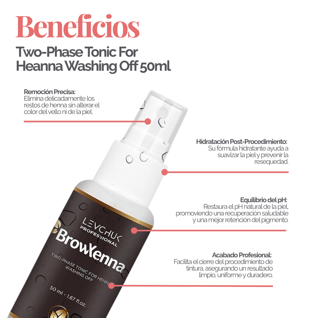 Two Phase Tonic BrowXenna 50 ml-solución bifásica profesional para eliminar henna y tintes de cejas de forma efectiva, suave e hidratante, ideal para preparaciones y correcciones en cabina.