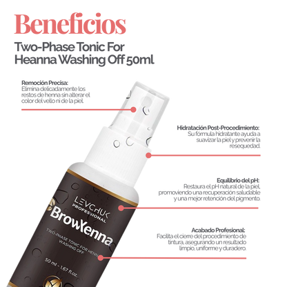 Two Phase Tonic BrowXenna 50 ml-solución bifásica profesional para eliminar henna y tintes de cejas de forma efectiva, suave e hidratante, ideal para preparaciones y correcciones en cabina.