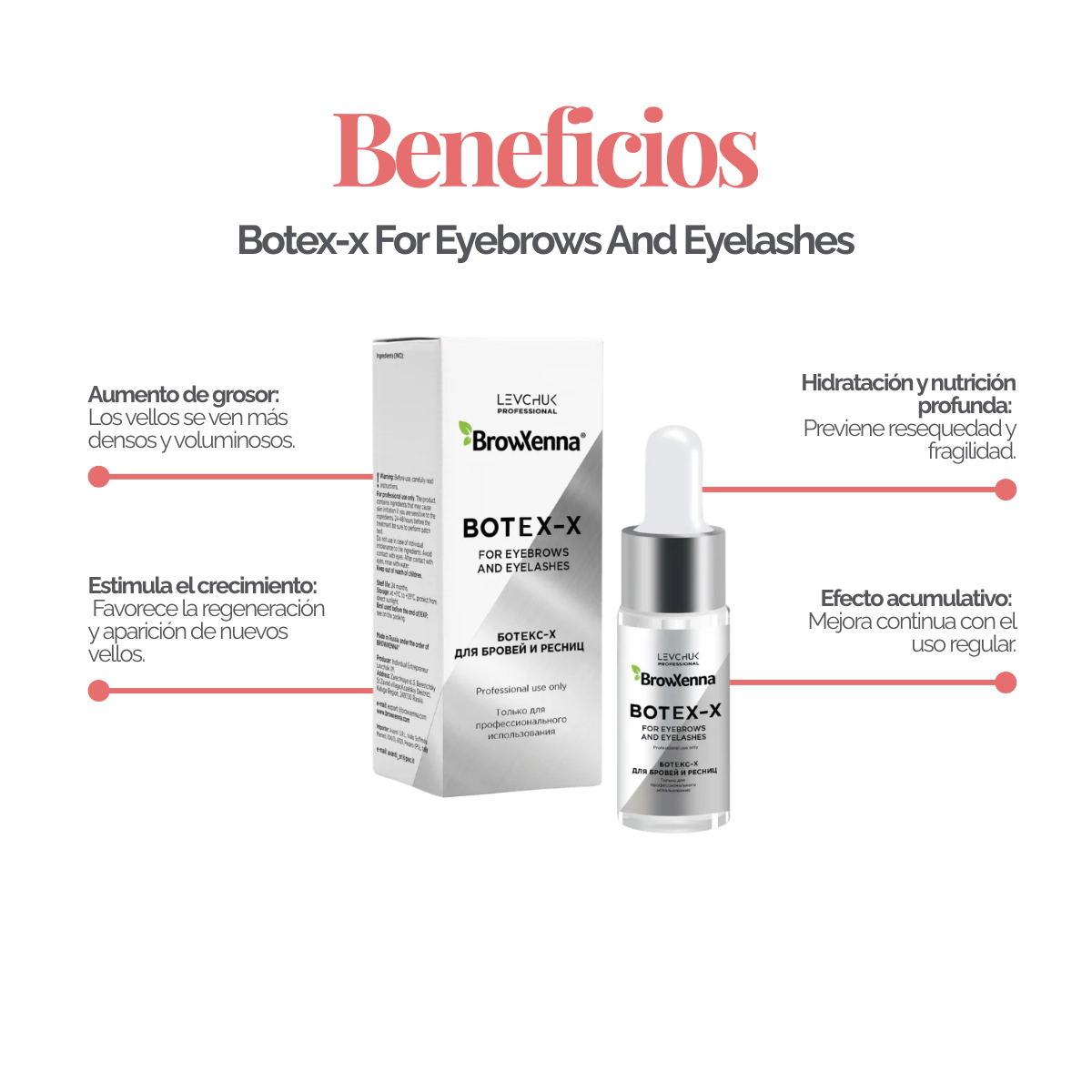 Frasco de 10 ml de BrowXenna Botex‑X, concentrado reparador con ceramidas para cejas y pestañas, restaura densidad, brillo y vitalidad tras tratamientos agresivos.