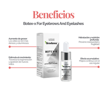 Frasco de 10 ml de BrowXenna Botex‑X, concentrado reparador con ceramidas para cejas y pestañas, restaura densidad, brillo y vitalidad tras tratamientos agresivos.