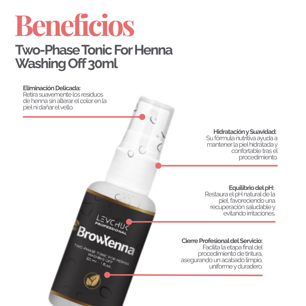 Two Phase Tonic BrowXenna 30 ml-solución bifásica profesional para eliminar henna y tintes de cejas de forma efectiva, suave e hidratante, ideal para preparaciones y correcciones en cabina.