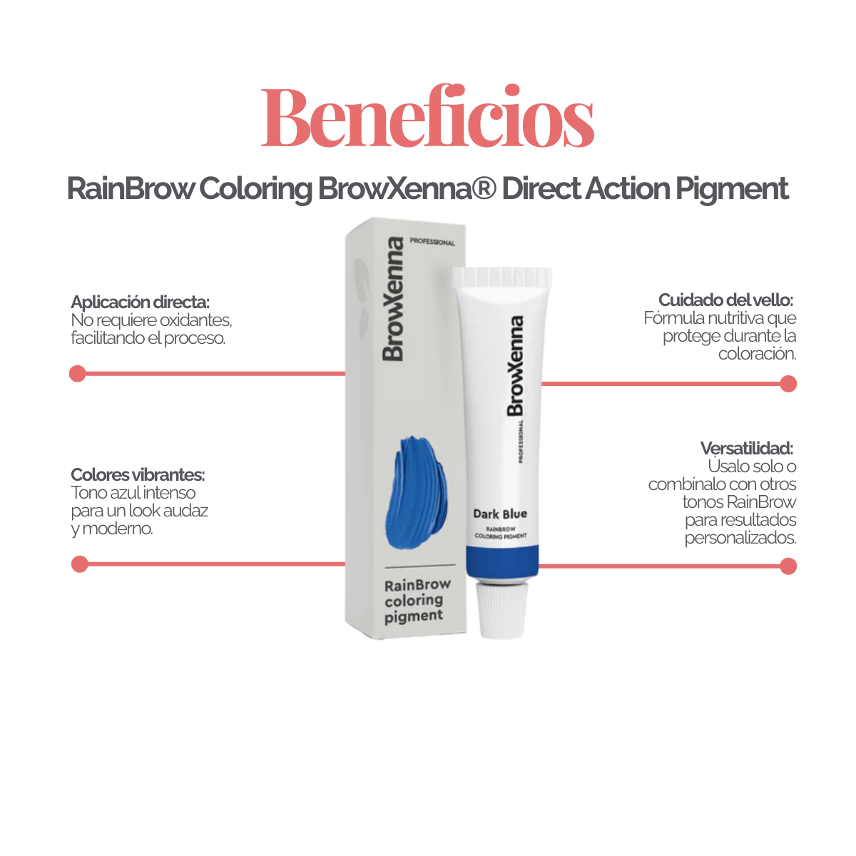 Frasco de 30 ml de Pigmento Directo BrowXenna RainBrow para cejas – fórmula sin oxidante, con textura cremosa y tonos vibrantes para tintado preciso.