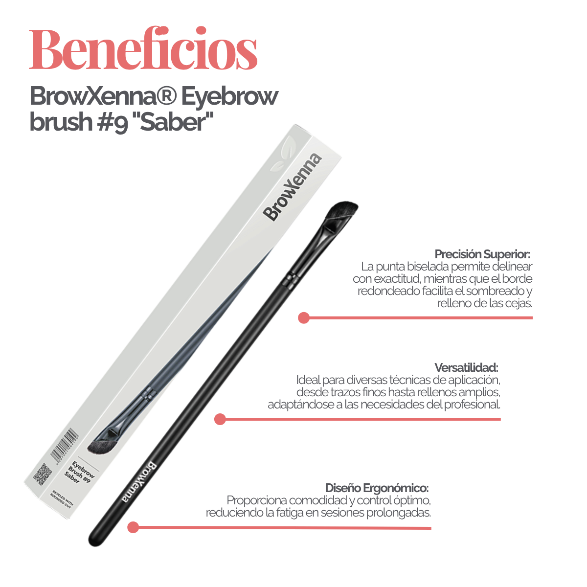 Eyebrow brush #9 "Saber" BrowXenna® 
cerdas ultra finas y mango ergonómico diseñados para aplicación precisa de henna y maquillaje en cejas para técnicos de belleza exigentes.