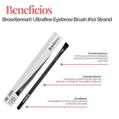 Ultrafine Eyebrow Brush #10 BrowXenna® 
cerdas ultra finas y mango ergonómico diseñados para aplicación precisa de henna y maquillaje en cejas para técnicos de belleza exigentes.