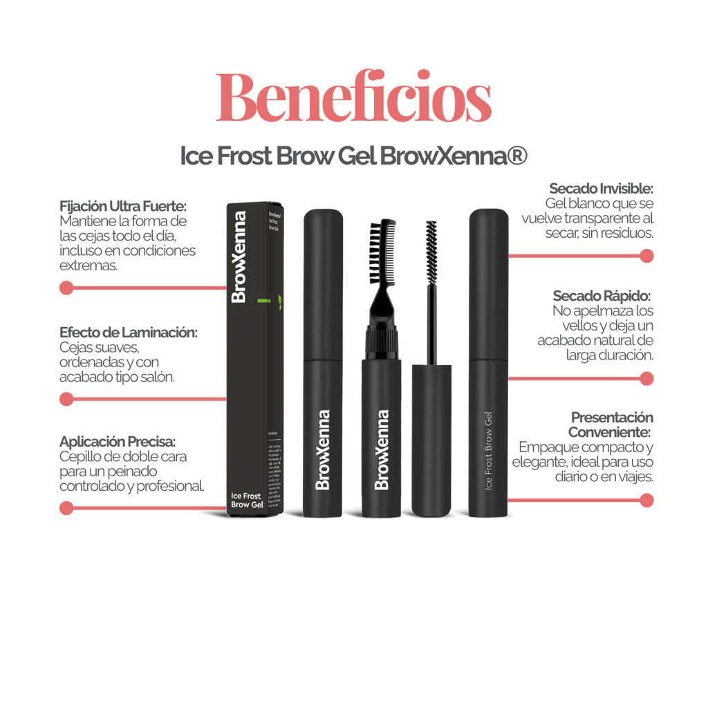 Ice Frost Brow Gel BrowXenna-gel transparente fijador con efecto cristalizador y brillo natural para cejas definidas y suaves.