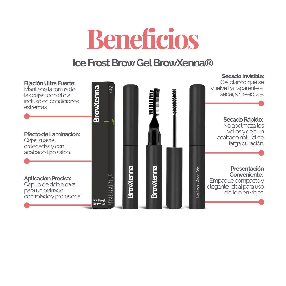 Ice Frost Brow Gel BrowXenna-gel transparente fijador con efecto cristalizador y brillo natural para cejas definidas y suaves.