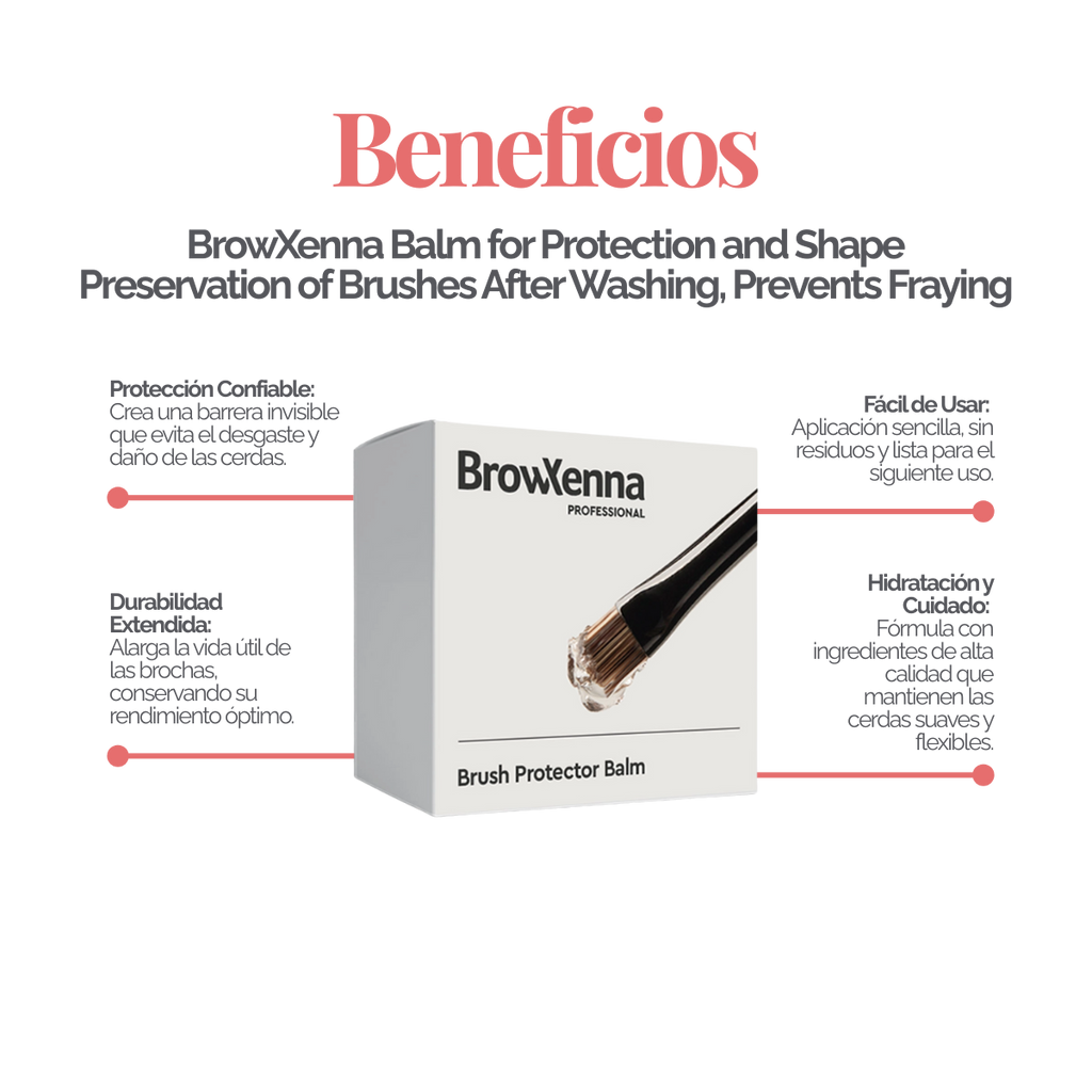 Envase de piel BrowXenna Brush Protector Balm de 17 g, bálsamo sólido profesional para proteger, suavizar y preservar la forma de pinceles después del lavado.