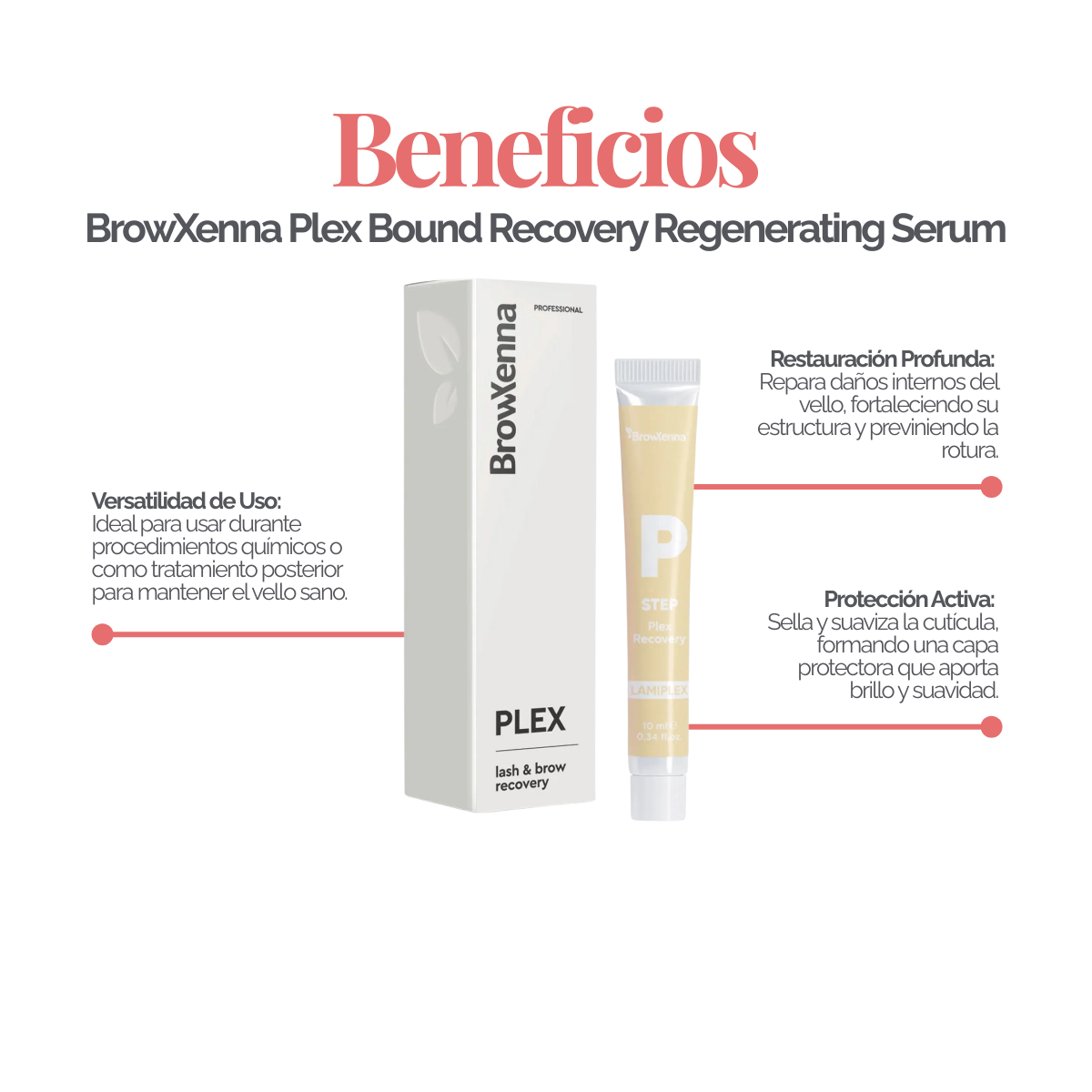 BrowXenna Plex Bond Recovery – suero regenerador profesional que restaura enlaces capilares y protege el vello durante y después de tratamientos químicos para cejas y pestañas.
