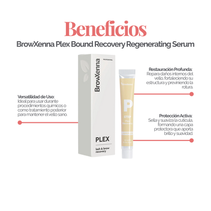 BrowXenna Plex Bond Recovery – suero regenerador profesional que restaura enlaces capilares y protege el vello durante y después de tratamientos químicos para cejas y pestañas.