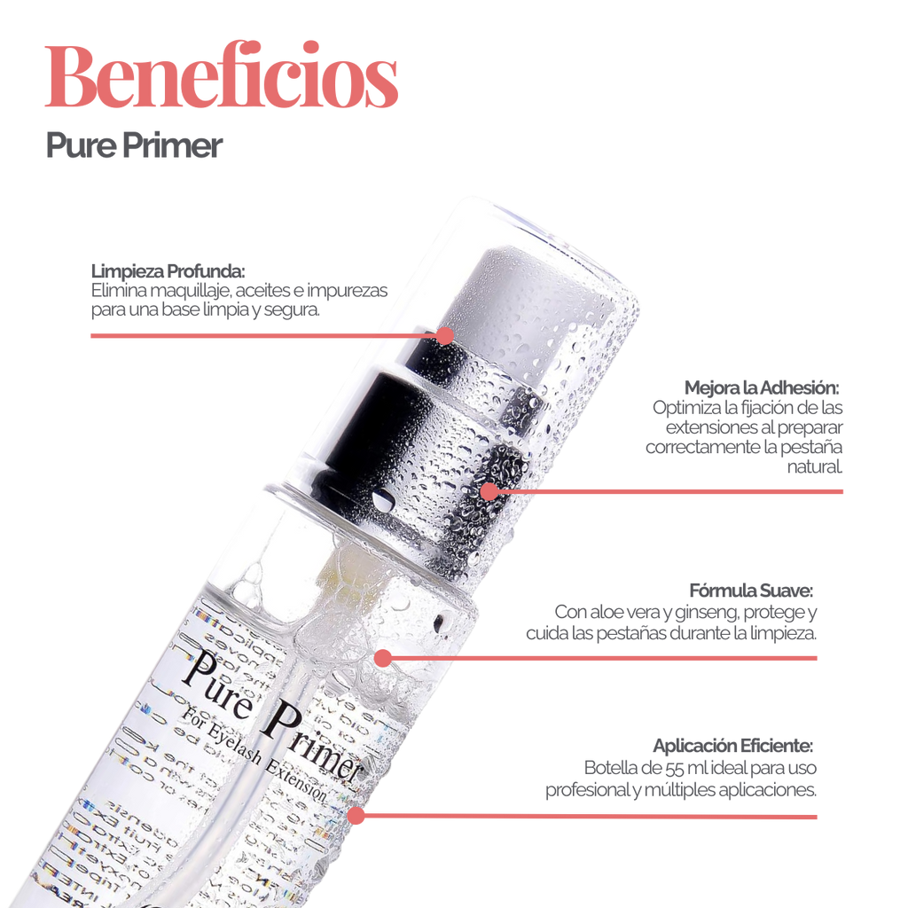 Pure Primer DLUX Preparador Extensiones Pestañas Limpieza Profesional Adhesión Alta Calidad