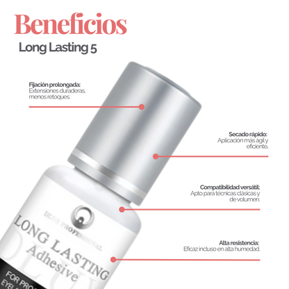 Long Lasting DLUX Professional en presentación Classic Line con secado rápido 1‑3 s y retención de 6‑7 semanas, color negro, mostrando frasco de 5 ml.