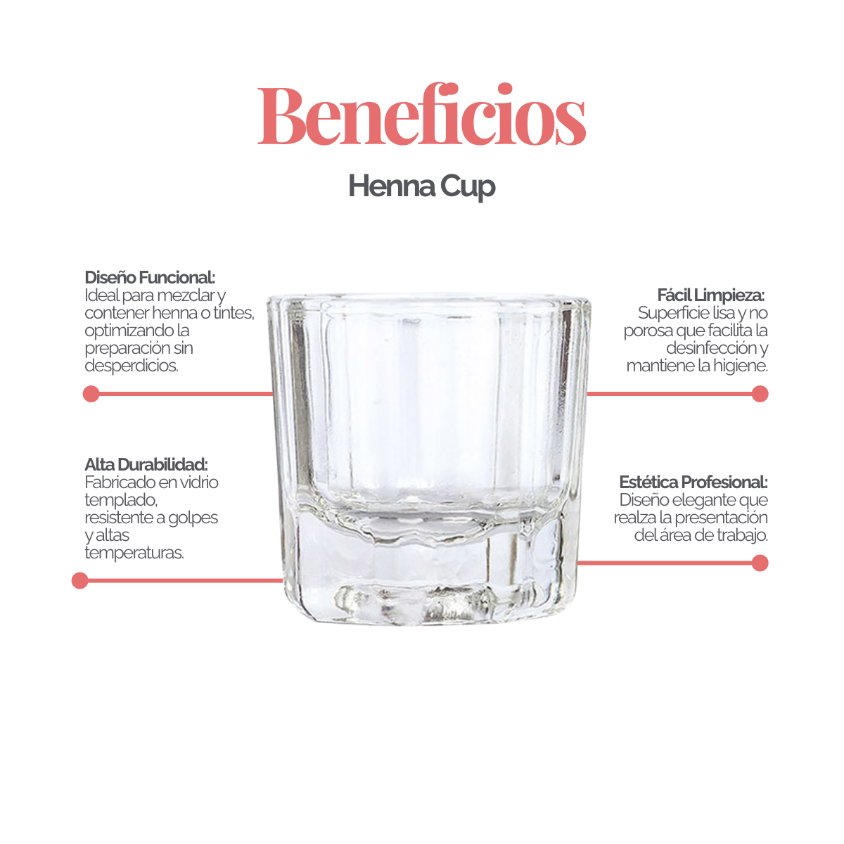 Vaso de vidrio templado para mezclar henna o tinte con base hendidura adicional, herramienta profesional para técnicos de belleza.