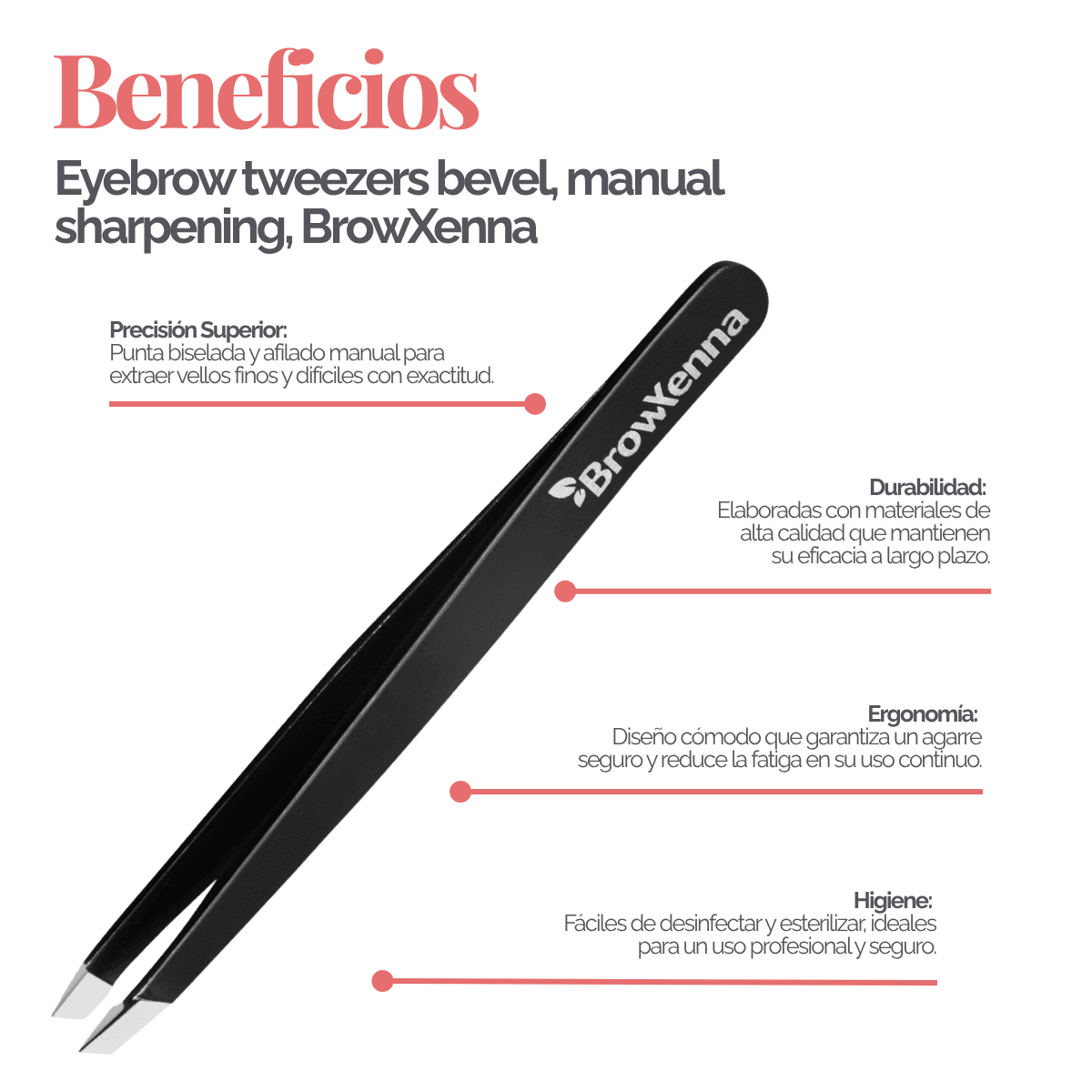 Pinzas Profesionales para Cejas BrowXenna® con punta biselada y afilado manual para depilación de precisión técnica