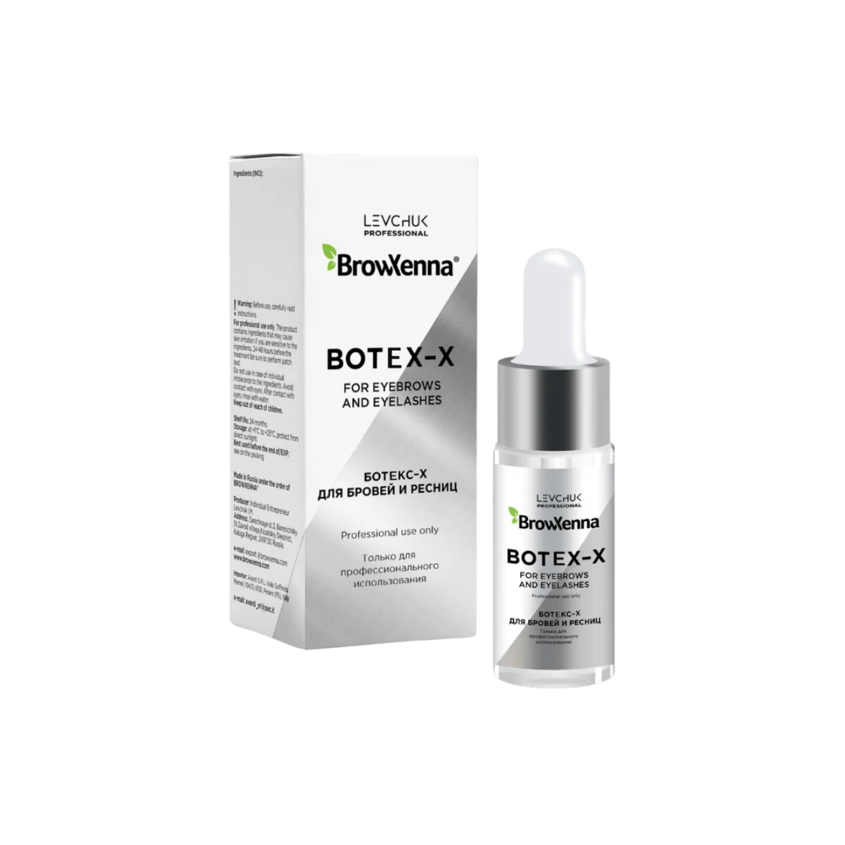 Frasco de 10 ml de BrowXenna Botex‑X, concentrado reparador con ceramidas para cejas y pestañas, restaura densidad, brillo y vitalidad tras tratamientos agresivos.