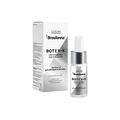 Frasco de 10 ml de BrowXenna Botex‑X, concentrado reparador con ceramidas para cejas y pestañas, restaura densidad, brillo y vitalidad tras tratamientos agresivos.