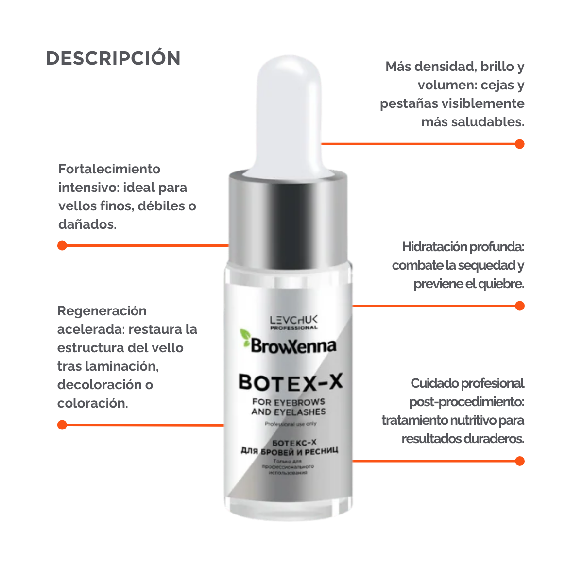 Frasco de 10 ml de BrowXenna Botex‑X, concentrado reparador con ceramidas para cejas y pestañas, restaura densidad, brillo y vitalidad tras tratamientos agresivos.