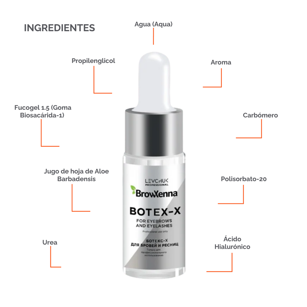 Frasco de 10 ml de BrowXenna Botex‑X, concentrado reparador con ceramidas para cejas y pestañas, restaura densidad, brillo y vitalidad tras tratamientos agresivos.