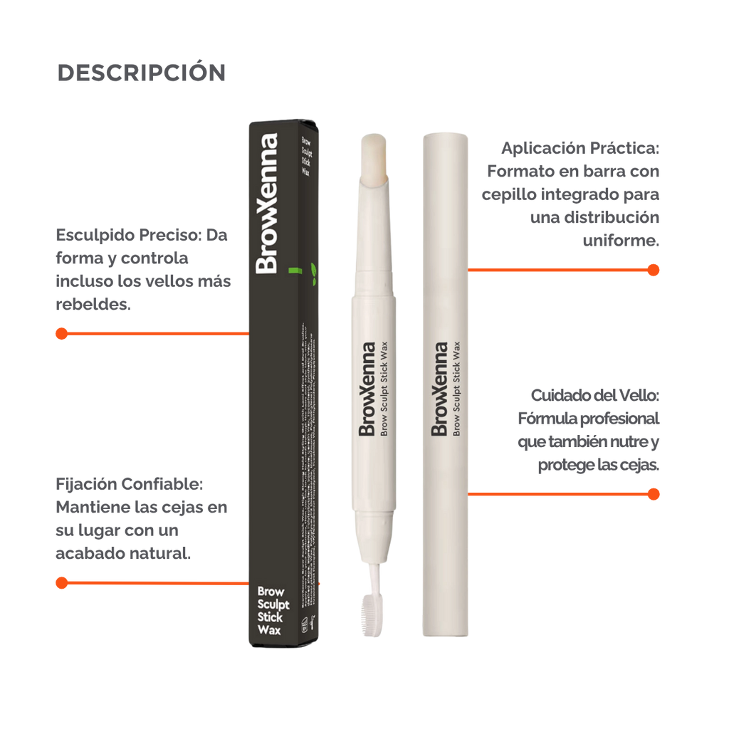 Cera Fijadora en Barra BrowXenna® con cepillo integrado aplicando fijación natural profesional en cejas