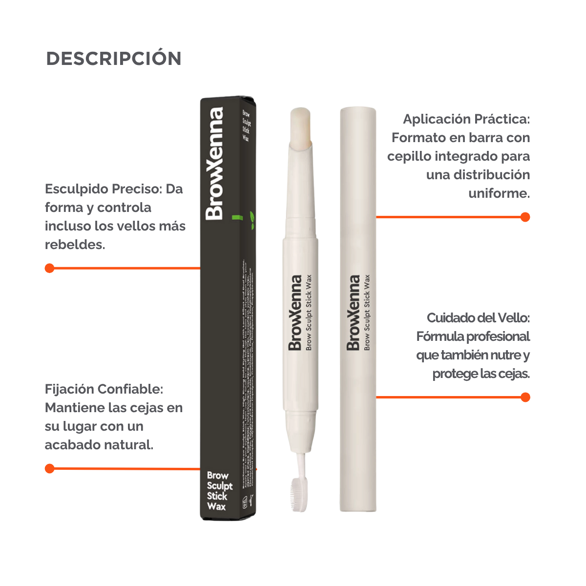 Cera Fijadora en Barra BrowXenna® con cepillo integrado aplicando fijación natural profesional en cejas