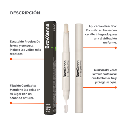 Cera Fijadora en Barra BrowXenna® con cepillo integrado aplicando fijación natural profesional en cejas