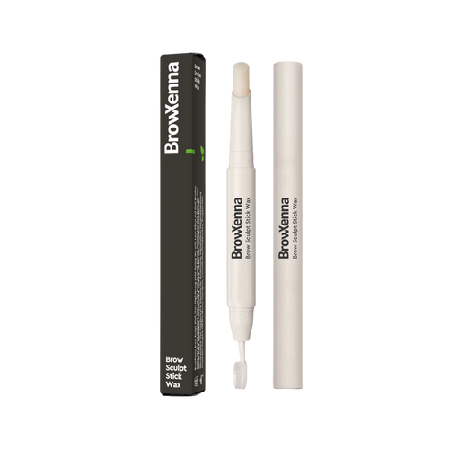 Cera Fijadora en Barra BrowXenna® con cepillo integrado aplicando fijación natural profesional en cejas