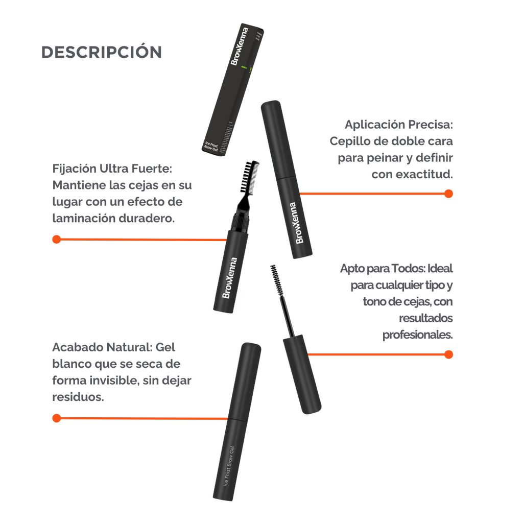 Ice Frost Brow Gel BrowXenna-gel transparente fijador con efecto cristalizador y brillo natural para cejas definidas y suaves.